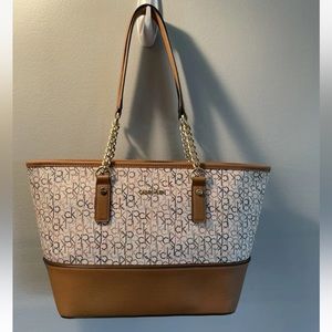 NEW W/Out Tags Calvin Klein Women's White Brown Tan Logo Handbag Purse